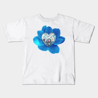 Blue Poppy Skull Love Kids T-Shirt